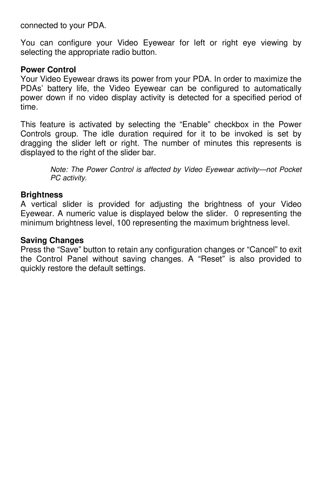 Icuiti M920-CF manual Power Control, Brightness, Saving Changes 