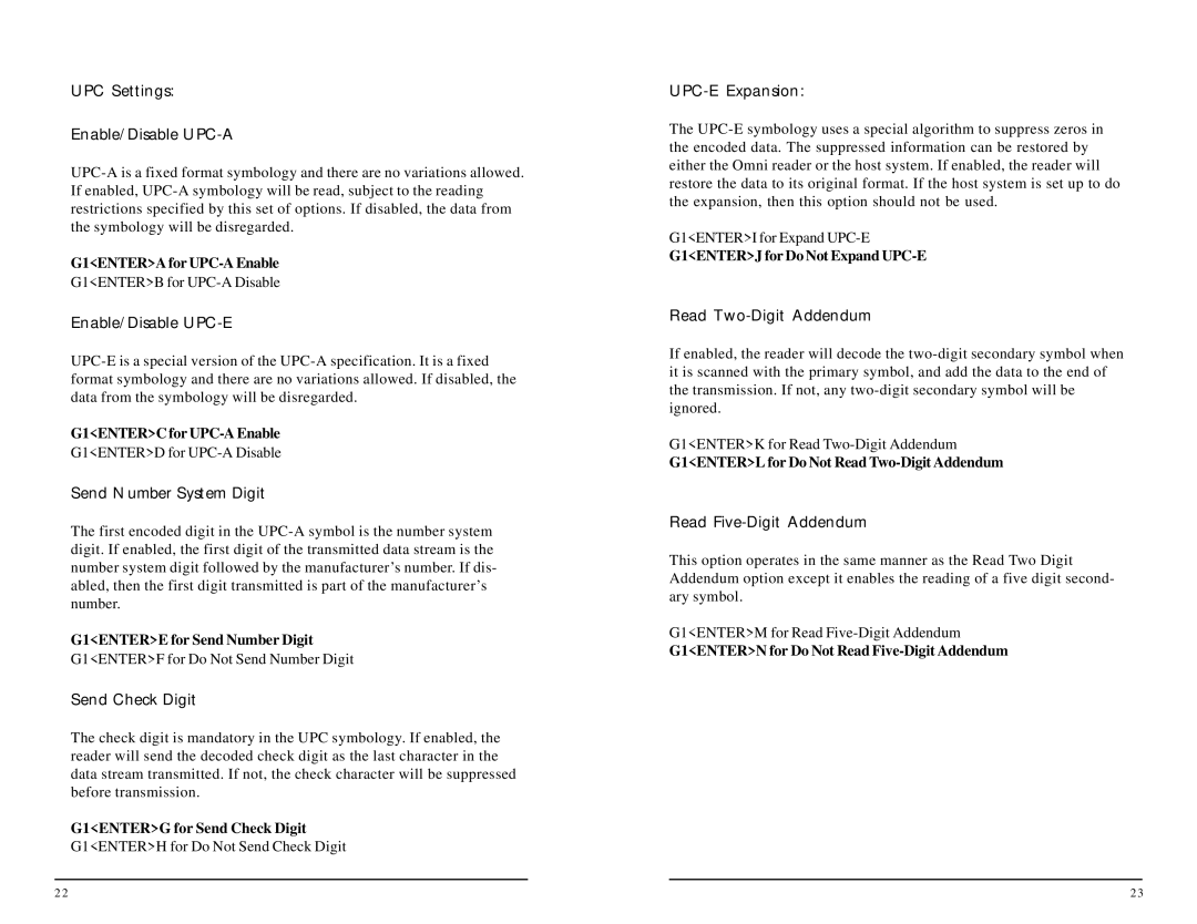 ID Tech 50, 25, 60, 30 UPC Settings Enable/Disable UPC-A, Enable/Disable UPC-E, Send Number System Digit, Send Check Digit 