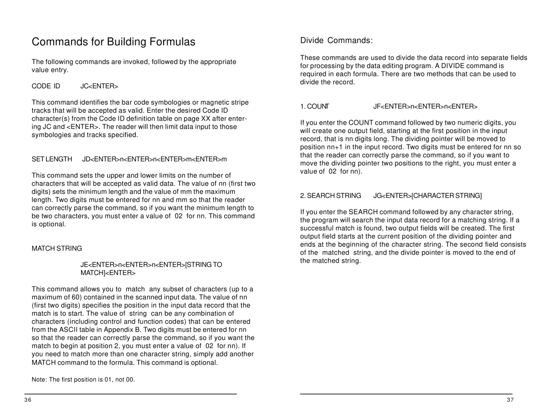 ID Tech 30, 25, 60, 50, 80, 70 user manual Commands for Building Formulas, Divide Commands 