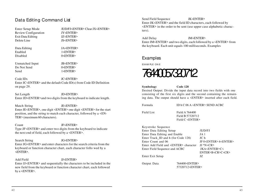 ID Tech 25, 60, 50, 30, 80, 70 user manual Data Editing Command List, Examples 