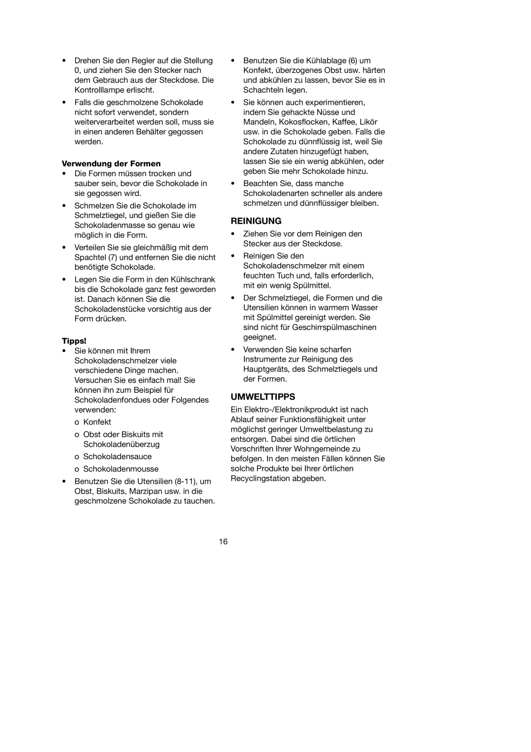 Ide Line 743-089 manual Reinigung, Umwelttipps, Verwendung der Formen, Tipps 