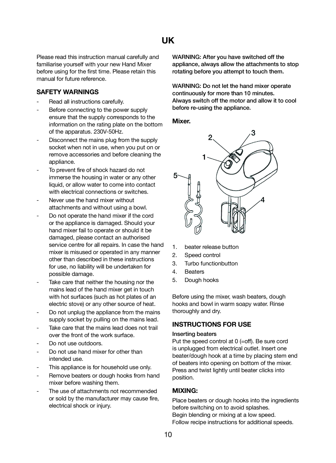 Ide Line 746-087 manual Safety Warnings, Instructions for USE, Mixing 