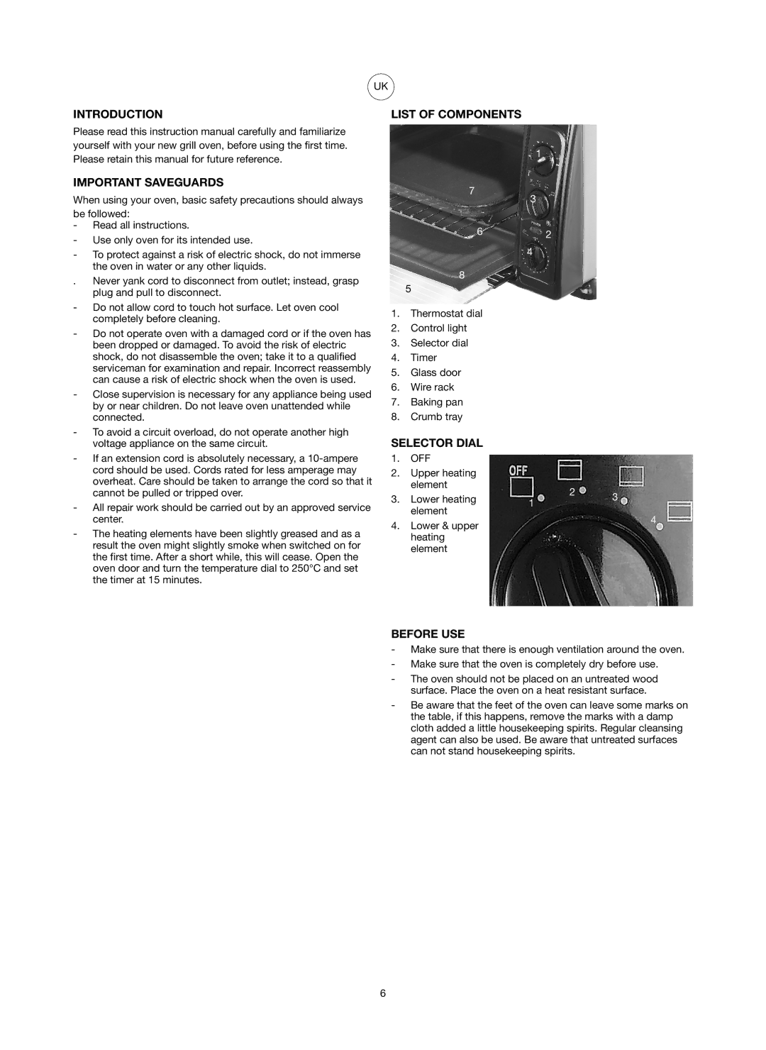 Ide Line 751-079 manual Introduction Important Saveguards, List of Components, Selector Dial, Before USE 