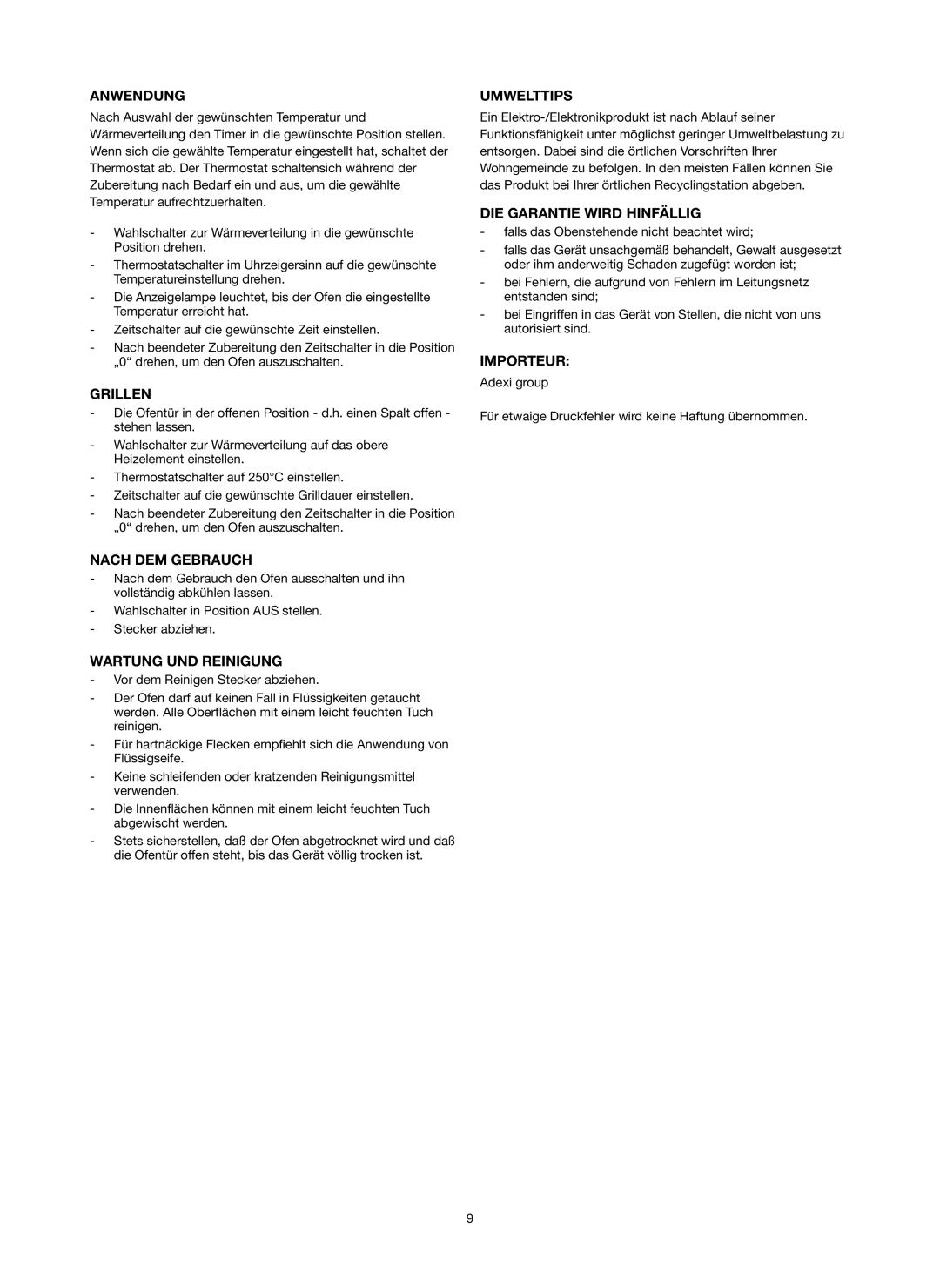 Ide Line 751-079 Anwendung, Grillen, Nach DEM Gebrauch, Wartung UND Reinigung, Umwelttips, DIE Garantie Wird Hinfällig 