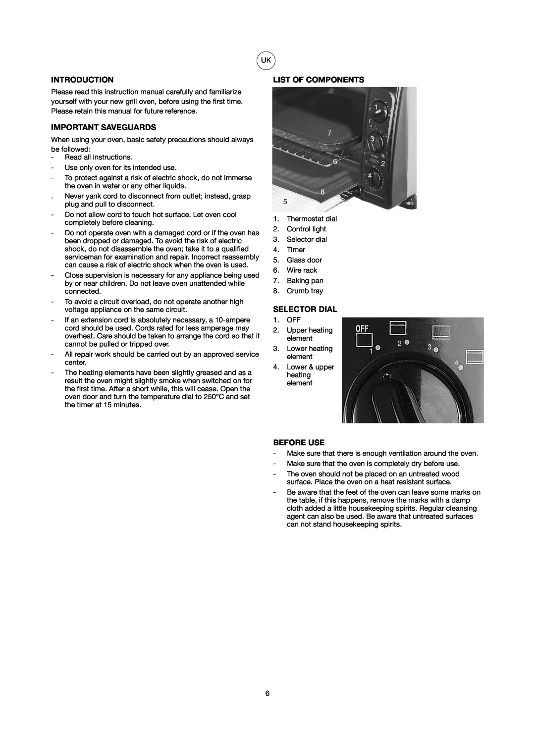 Ide Line 751-079 manual Introduction, Important Saveguards, List Of Components, Selector Dial, Before Use, 1 7 3 