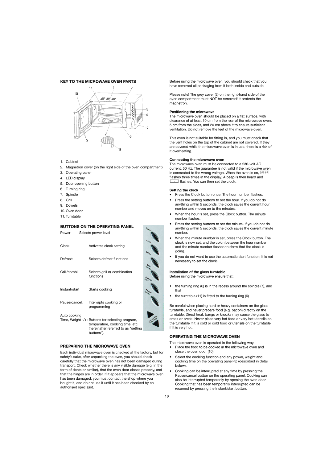 Ide Line 753-082 manual KEY to the Microwave Oven Parts, Buttons on the Operating Panel, Preparing the Microwave Oven 