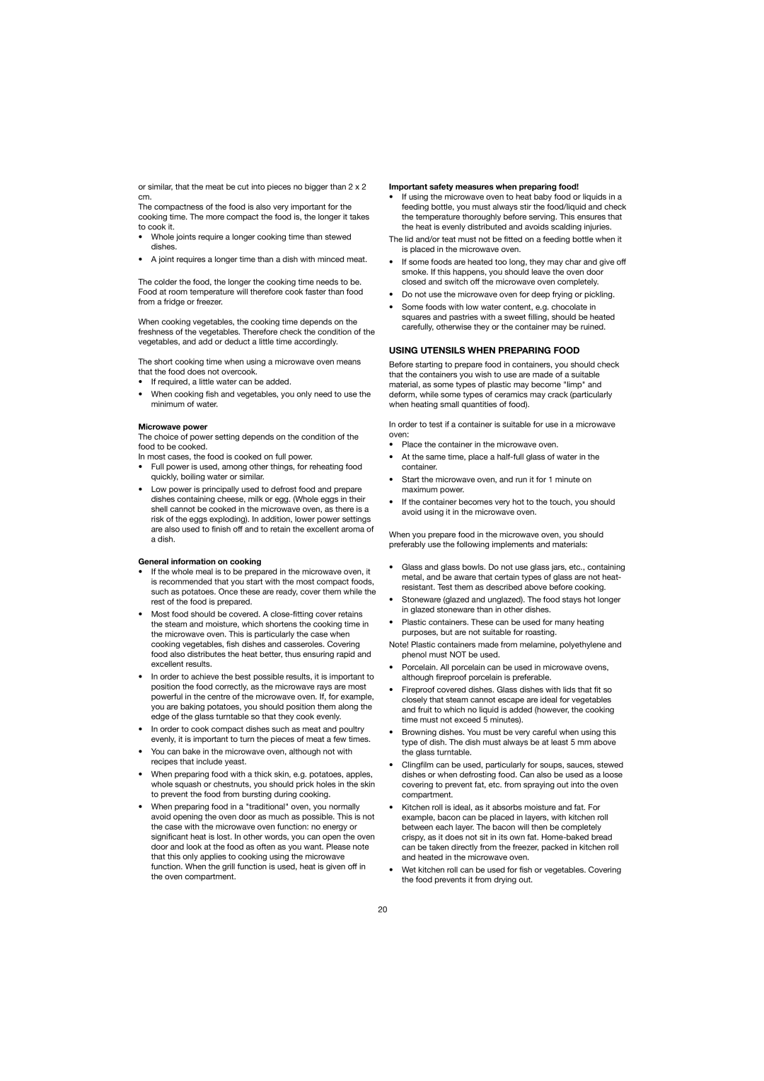 Ide Line 753-082 manual Using Utensils When Preparing Food, Microwave power, General information on cooking 