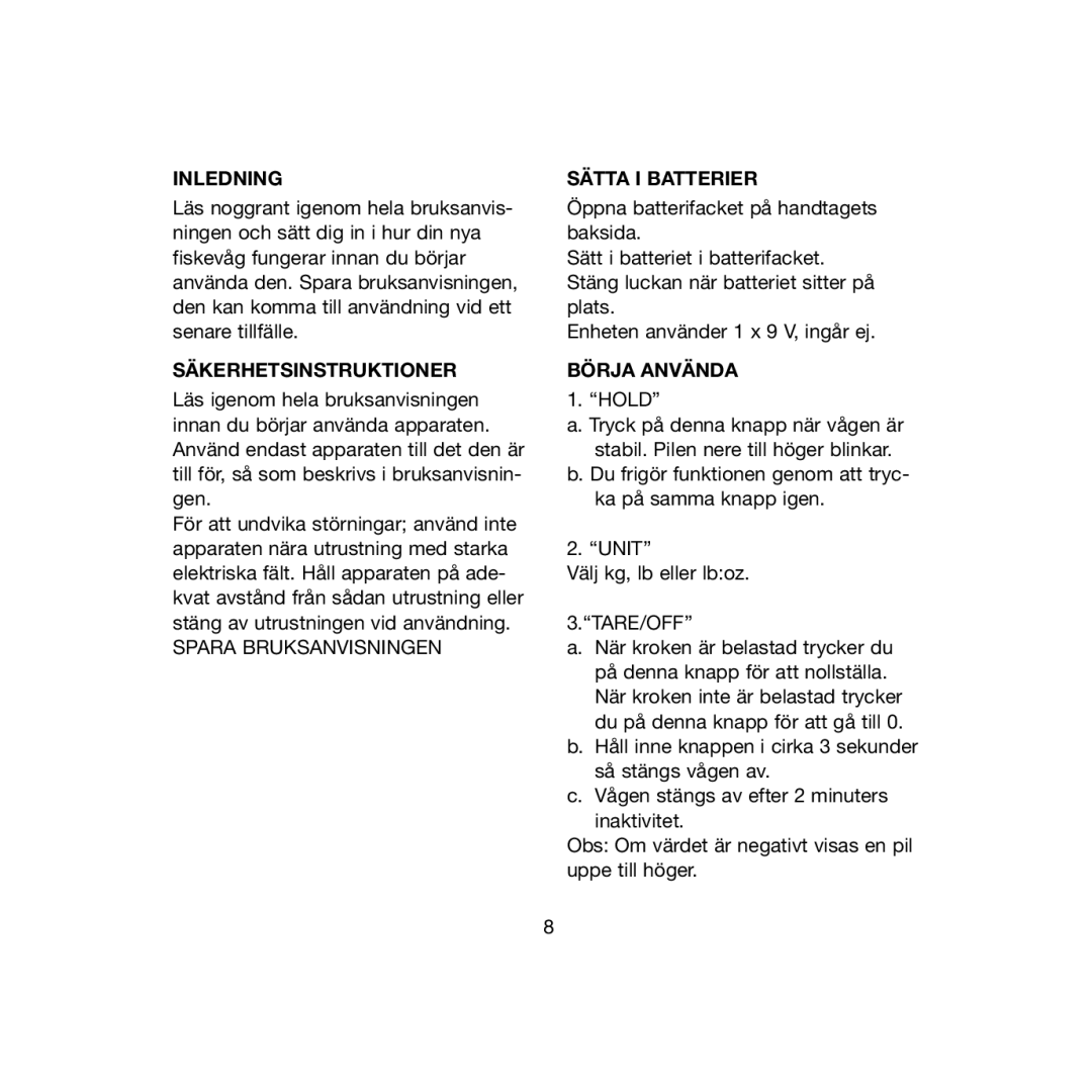 Ide Line 793-001 manual Inledning, Säkerhetsinstruktioner, Sätta I Batterier, Börja Använda 