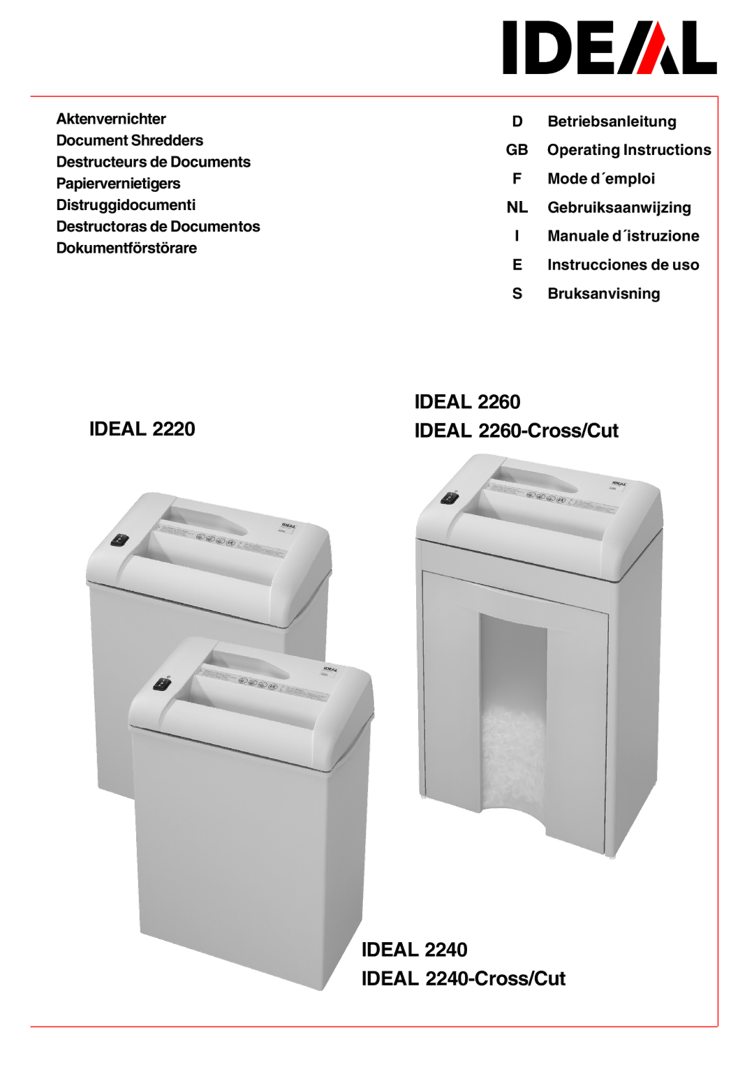 IDEAL INDUSTRIES IDEAL 2260, IDEAL 2220, IDEAL 2240, 2260-Cross/Cut, 2240-Cross/Cut operating instructions Ideal 