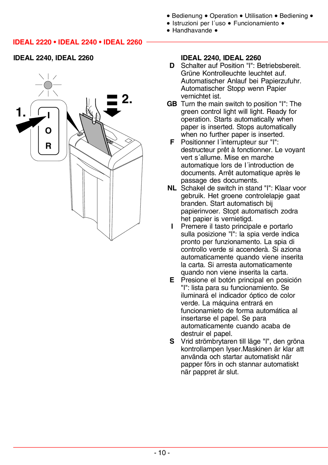 IDEAL INDUSTRIES IDEAL 2220, IDEAL 2260, IDEAL 2240, 2260-Cross/Cut, 2240-Cross/Cut operating instructions Ideal 2240, Ideal 