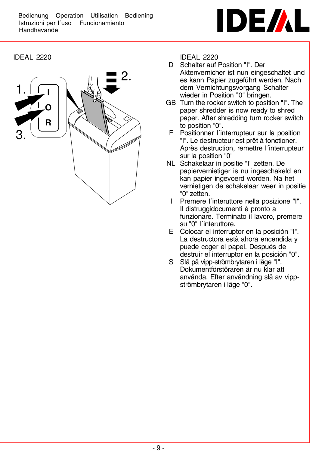 IDEAL INDUSTRIES IDEAL 2260, IDEAL 2220, IDEAL 2240, 2260-Cross/Cut, 2240-Cross/Cut Schalter auf Position I. Der 