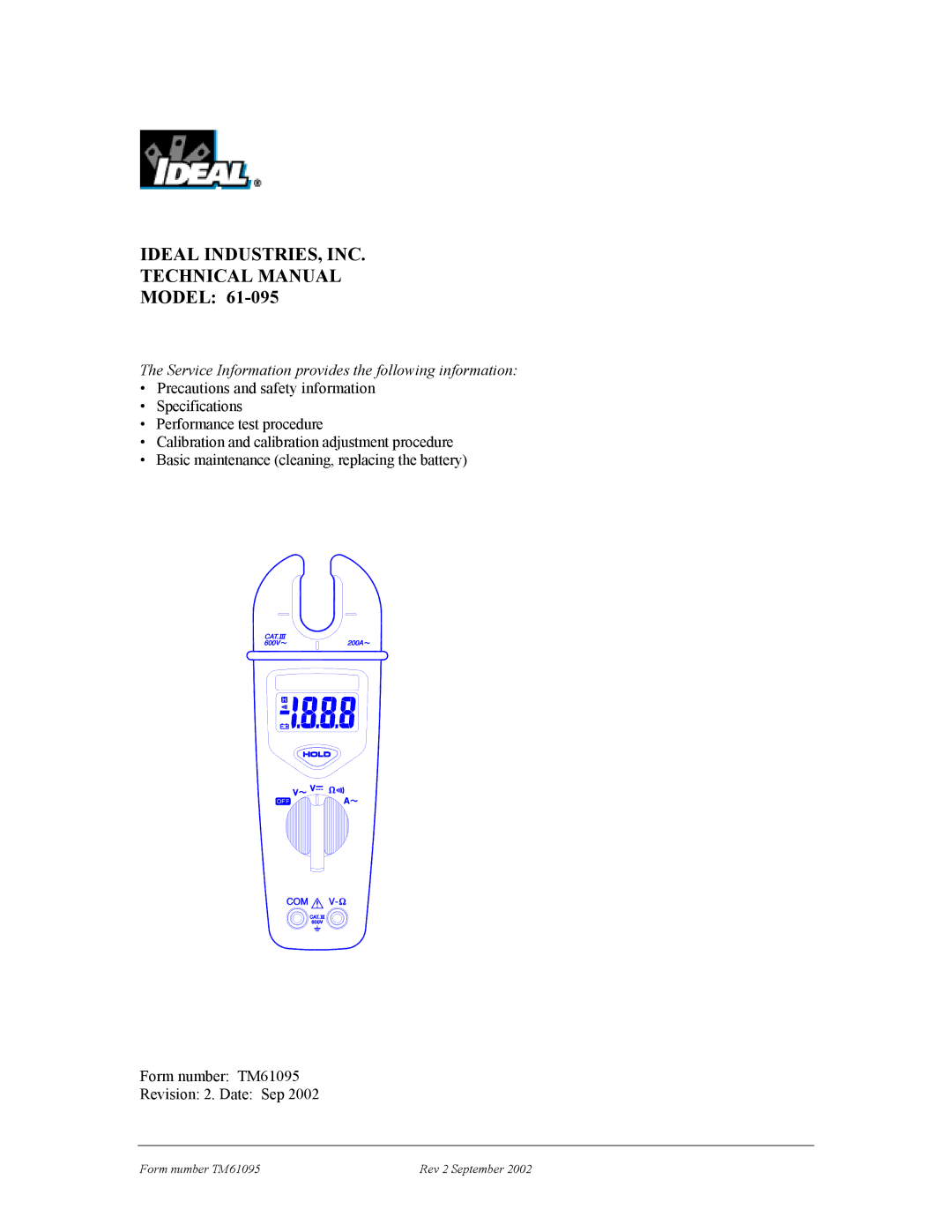 IDEAL INDUSTRIES 61-095 technical manual Ideal INDUSTRIES, INC Technical Manual 