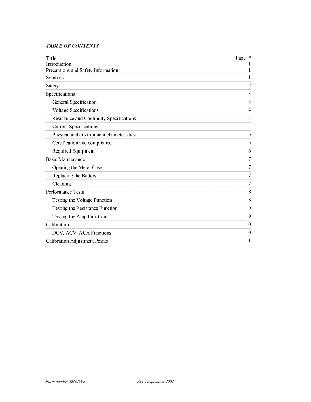 IDEAL INDUSTRIES 61-095 technical manual Table of Contents 