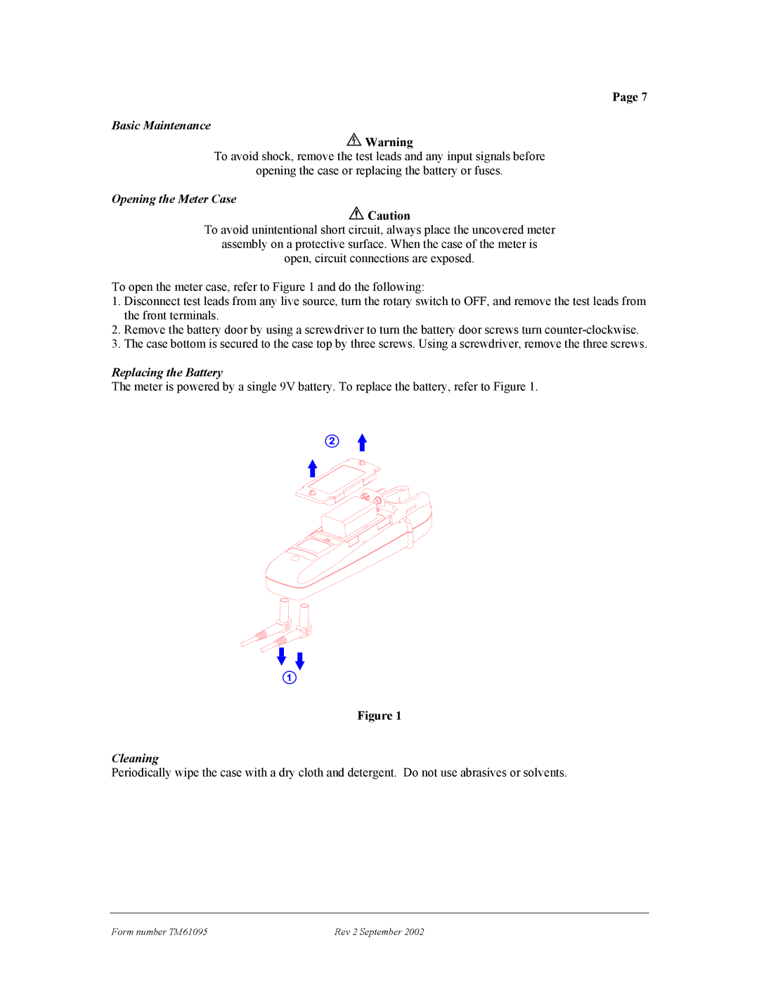 IDEAL INDUSTRIES 61-095 technical manual Basic Maintenance, Opening the Meter Case, Replacing the Battery, Cleaning 