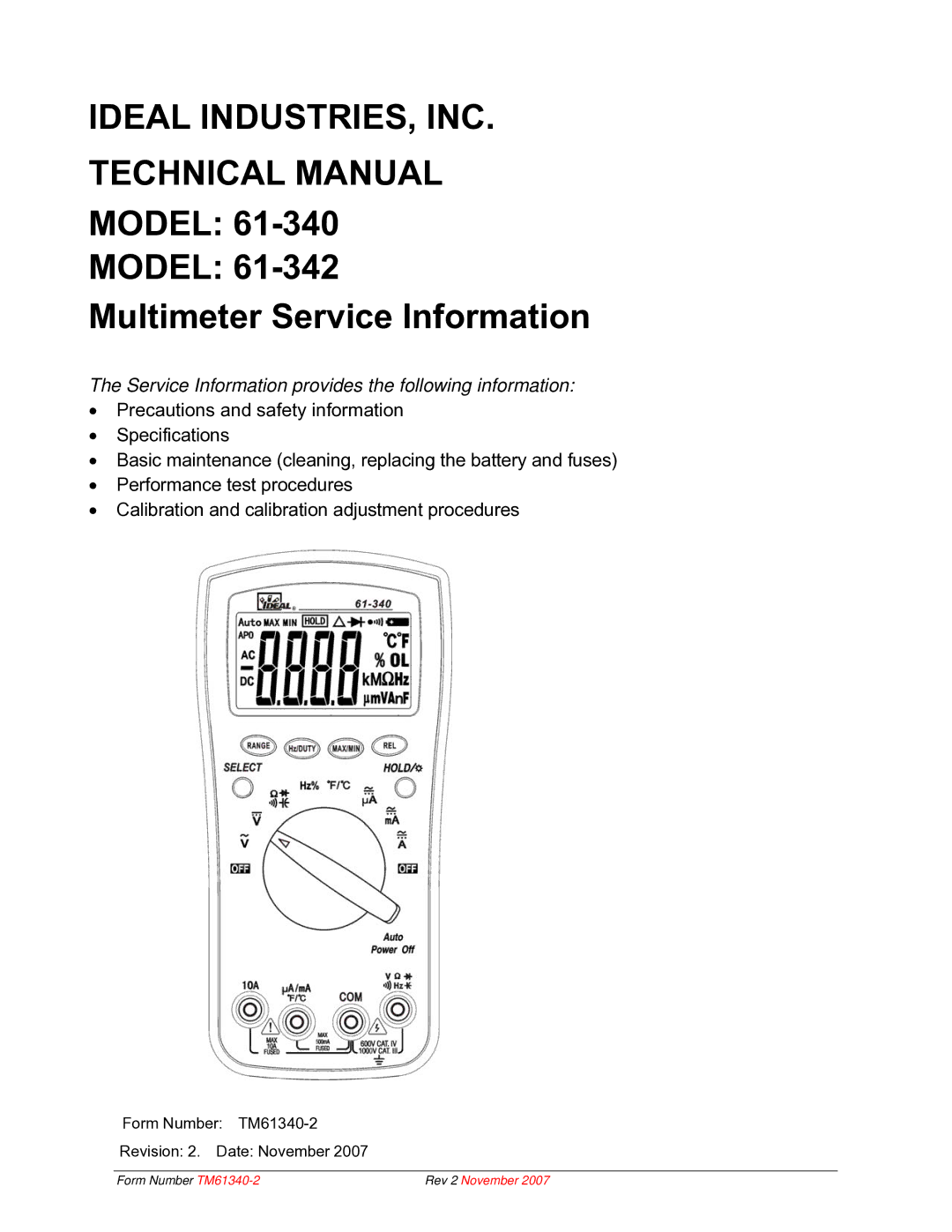 IDEAL INDUSTRIES 61-340 technical manual Ideal INDUSTRIES, INC. Technical Manual 