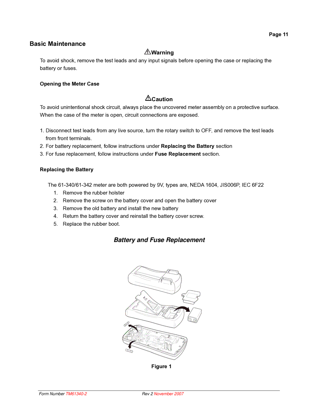 IDEAL INDUSTRIES 61-340 technical manual Opening the Meter Case, Replacing the Battery 