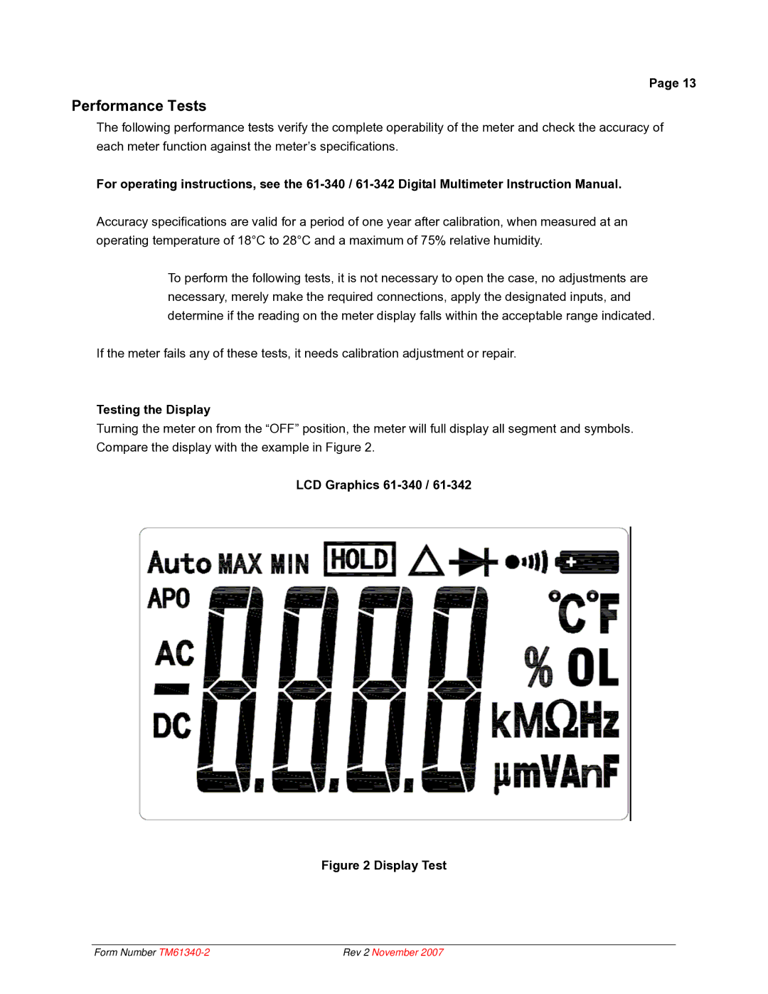 IDEAL INDUSTRIES technical manual Testing the Display, LCD Graphics 61-340 