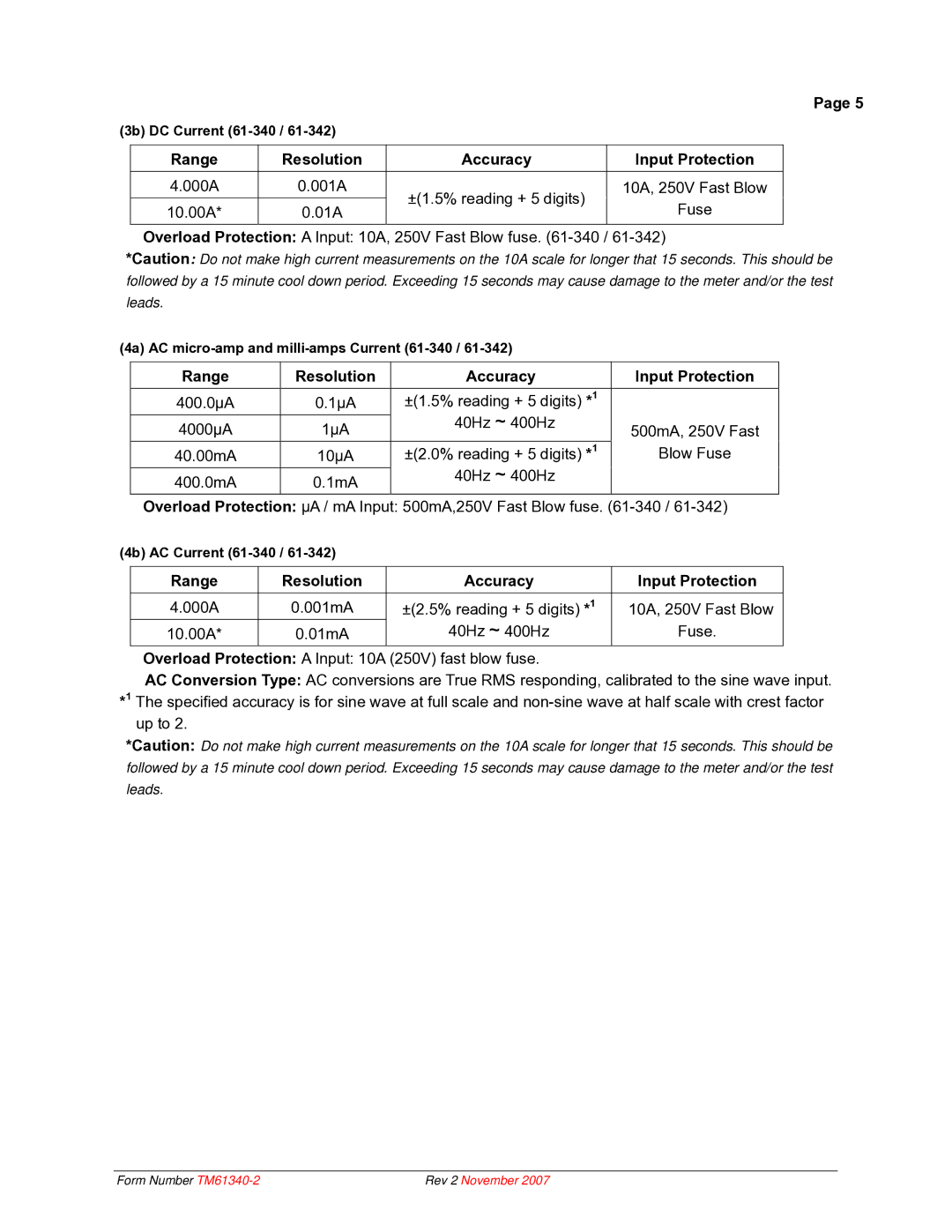 IDEAL INDUSTRIES 61-340 technical manual Range Resolution Accuracy 