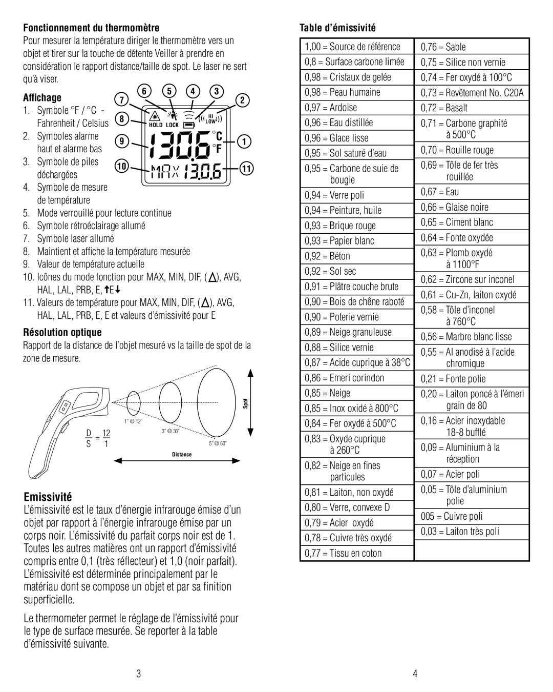 IDEAL INDUSTRIES 61-685 operating instructions Emissivité 