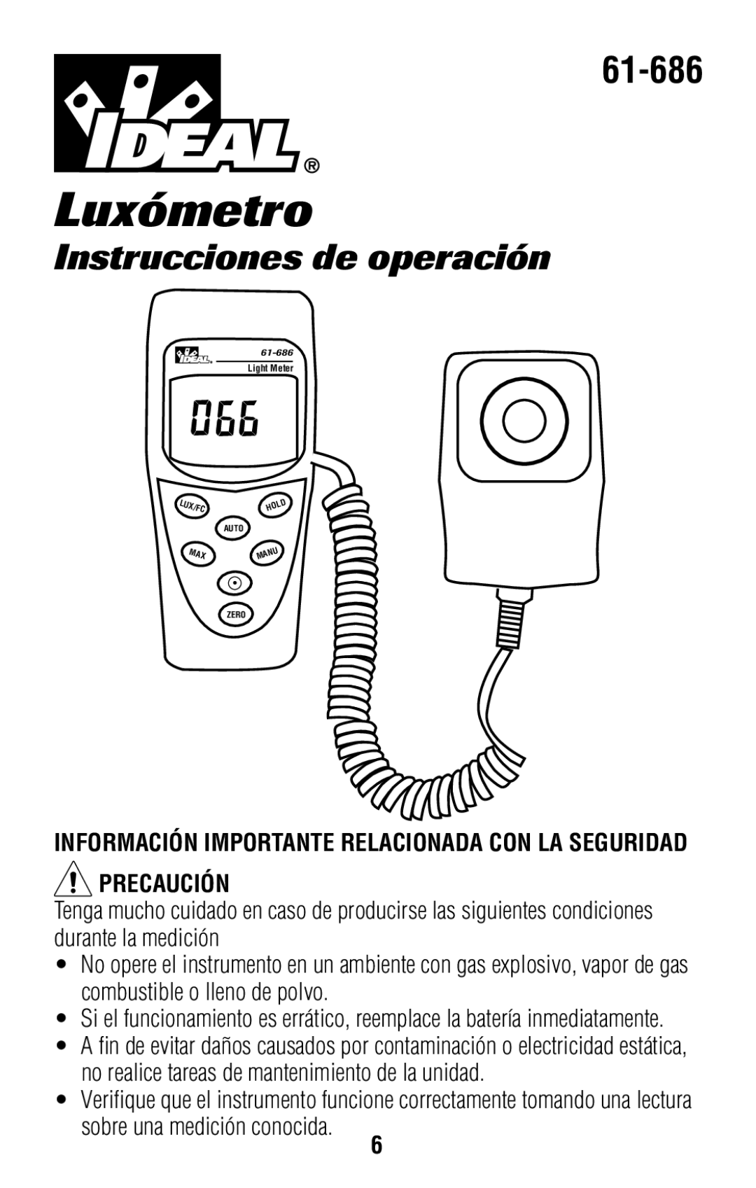 IDEAL INDUSTRIES 61-686 operating instructions Luxómetro 