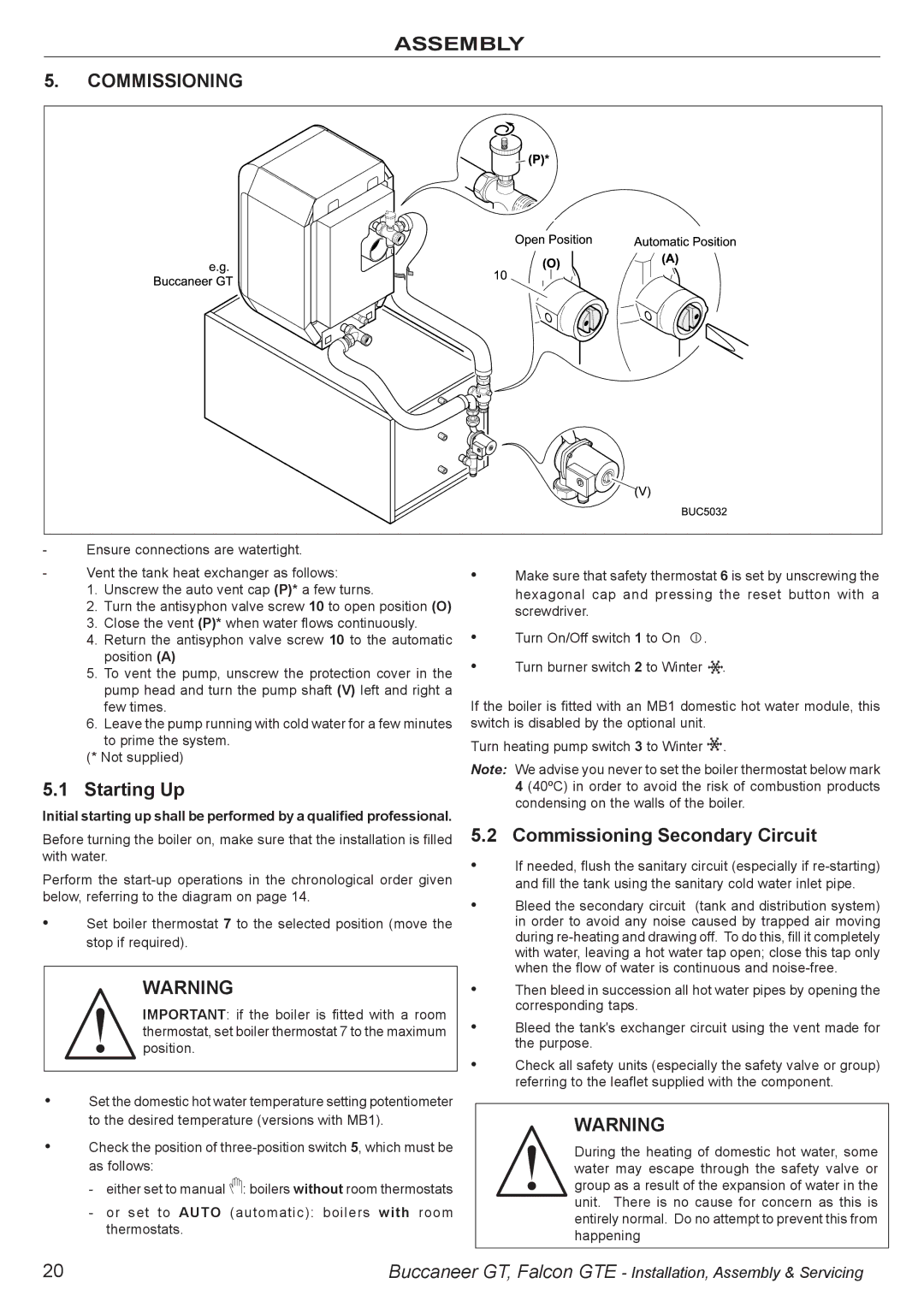 IDEAL INDUSTRIES BUC5034 manual Assembly Commissioning, Starting Up, Commissioning Secondary Circuit 