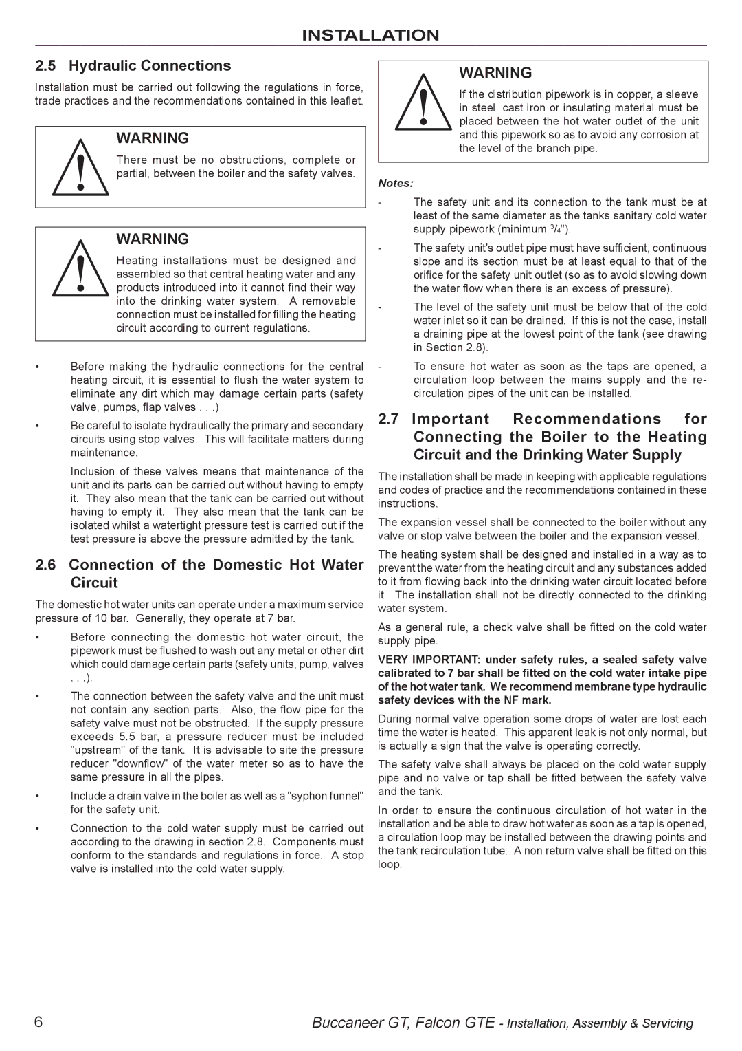 IDEAL INDUSTRIES BUC5034 manual Installation, Hydraulic Connections, Connection of the Domestic Hot Water Circuit 