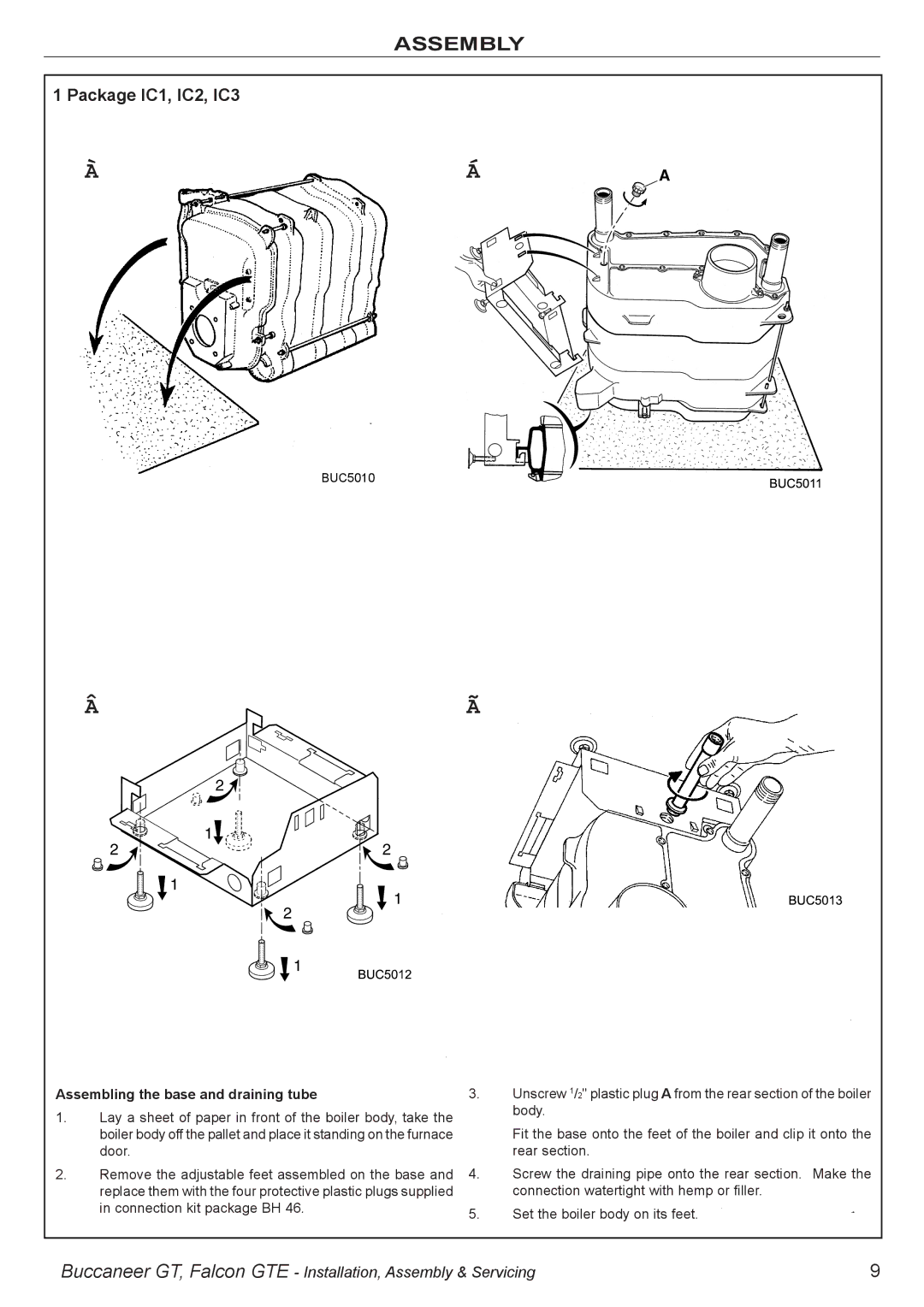 IDEAL INDUSTRIES BUC5034 manual Assembly, Package IC1, IC2, IC3, Assembling the base and draining tube 