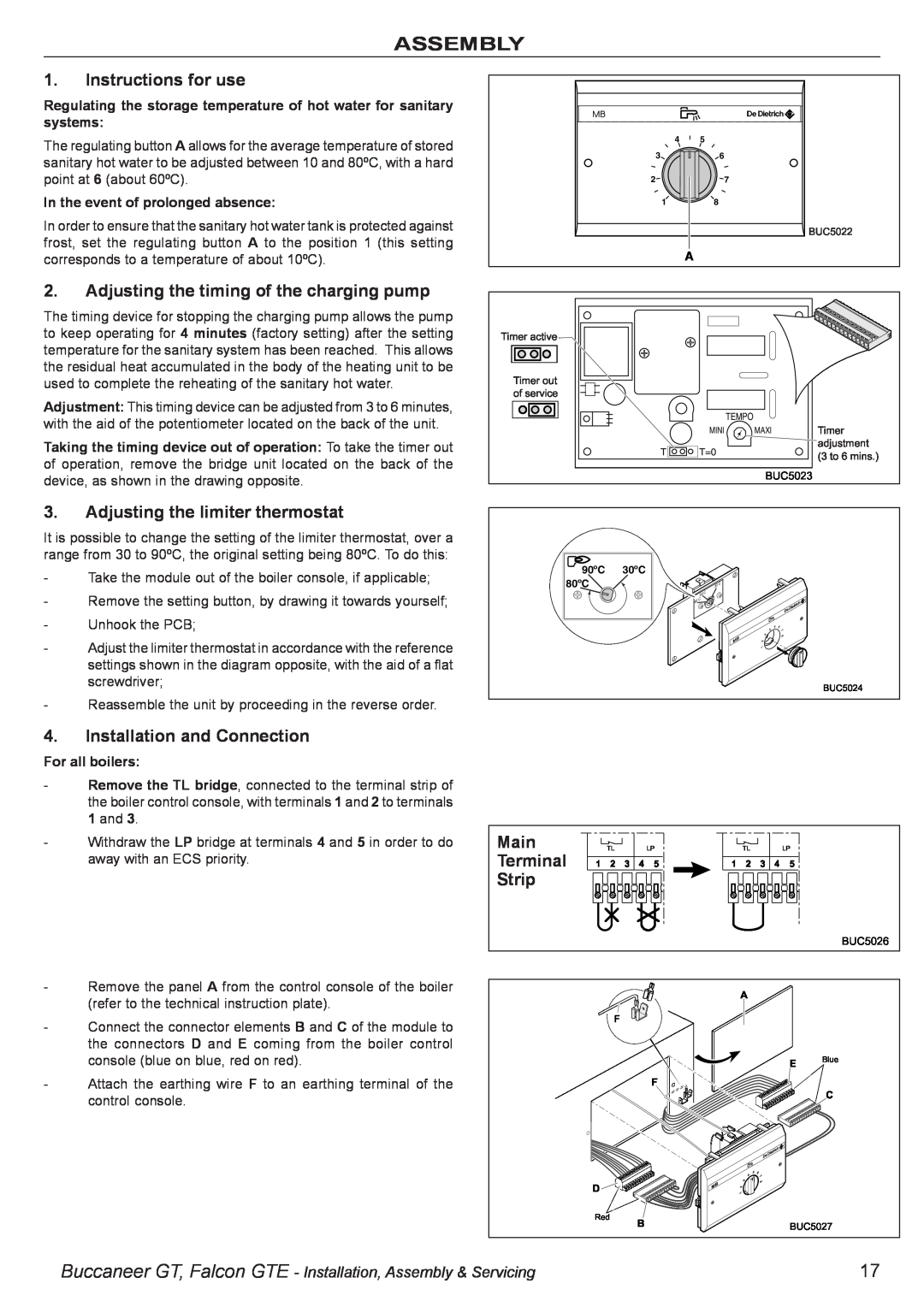 IDEAL INDUSTRIES BUC5034 Instructions for use, Adjusting the timing of the charging pump, Adjusting the limiter thermostat 