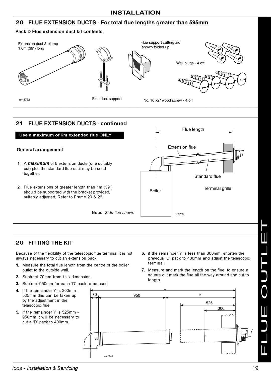 IDEAL INDUSTRIES HE15 Flue Extension Ducts, Fitting the KIT, Pack D Flue extension duct kit contents, General arrangement 