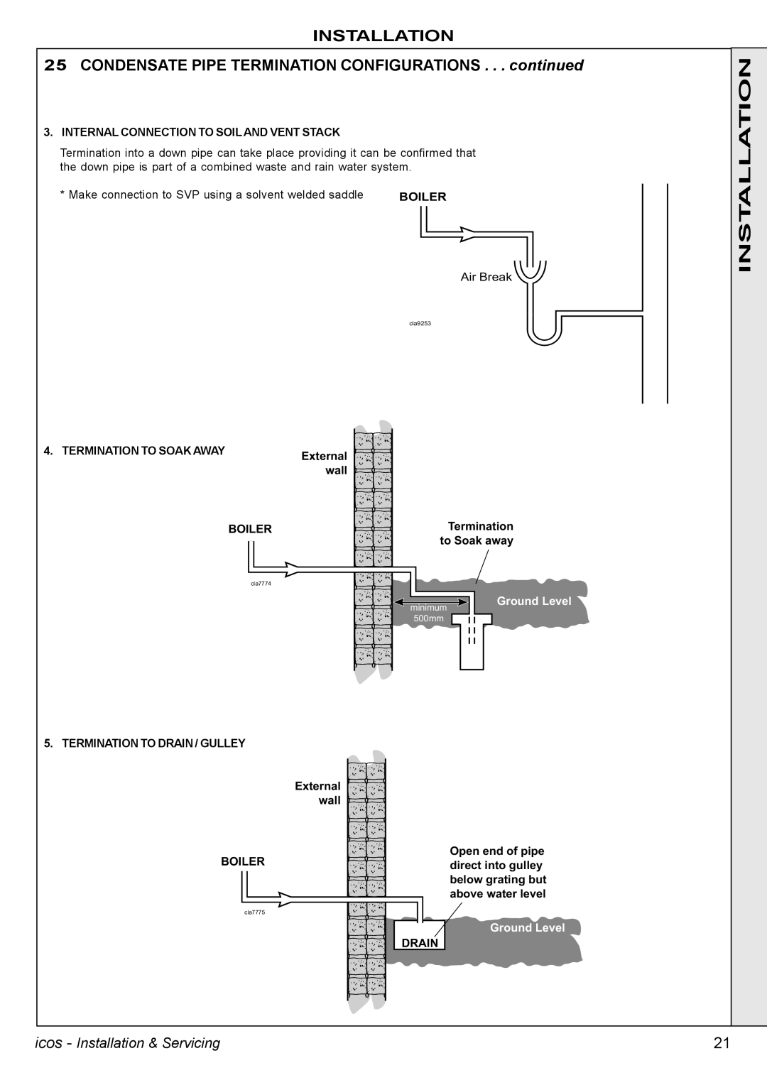 IDEAL INDUSTRIES HE18, HE24, HE12, HE15 manual Condensate Pipe Termination Configurations 