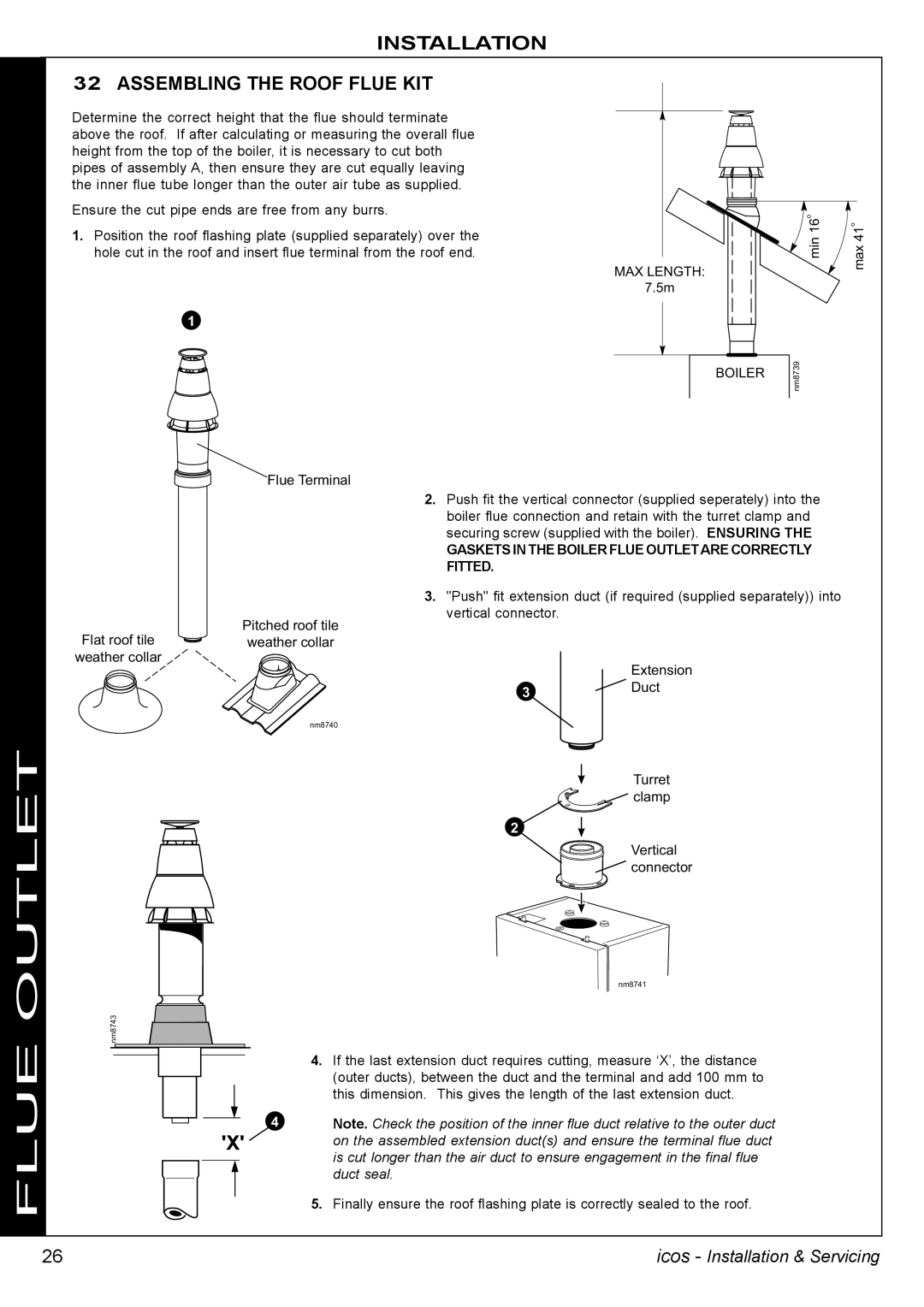 IDEAL INDUSTRIES HE12 Installation Assembling the Roof Flue KIT, Gaskets in the Boiler Flue Outletare Correctly Fitted 