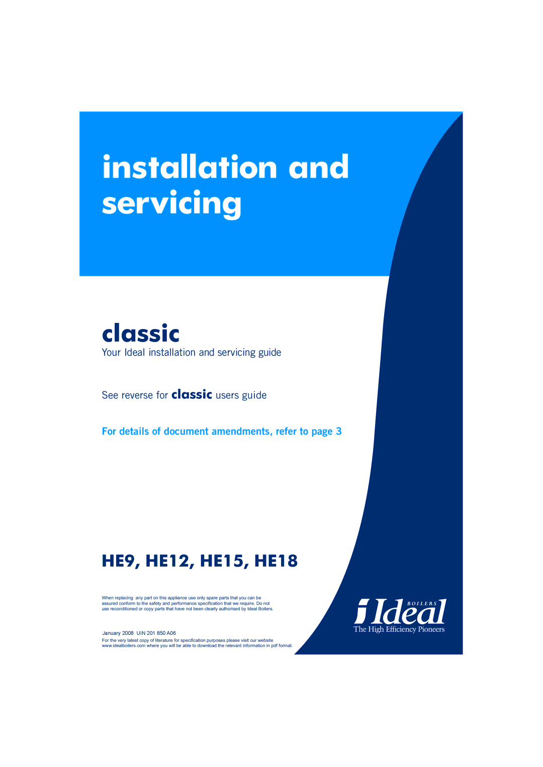 IDEAL INDUSTRIES HE18, HE9, HE12, HE15 manual Installation and servicing 