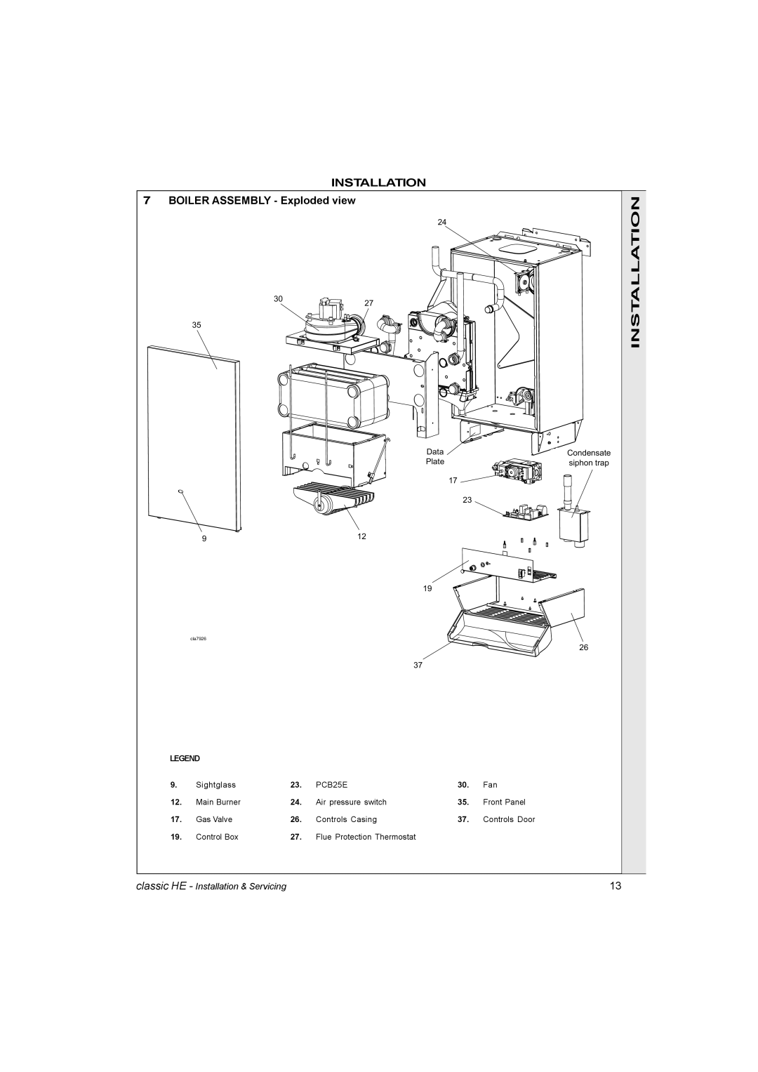 IDEAL INDUSTRIES HE18, HE9, HE12, HE15 manual Installation, Boiler Assembly Exploded view 