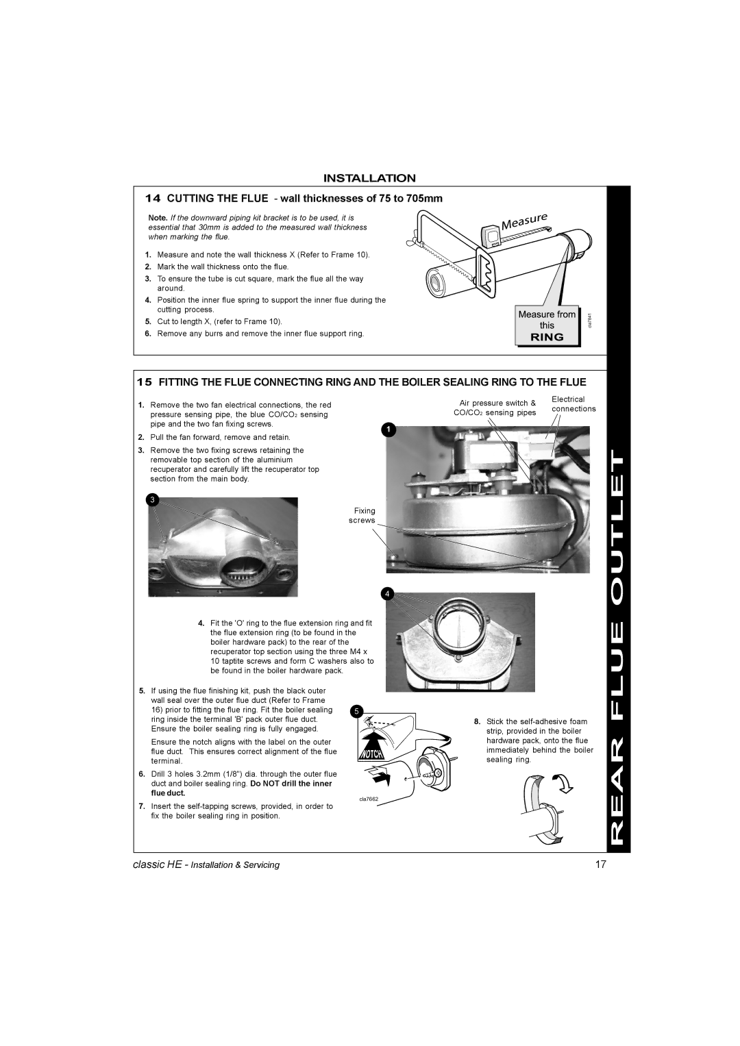 IDEAL INDUSTRIES HE18, HE9, HE12, HE15 Cutting the Flue wall thicknesses of 75 to 705mm, Cut to length X, refer to Frame 