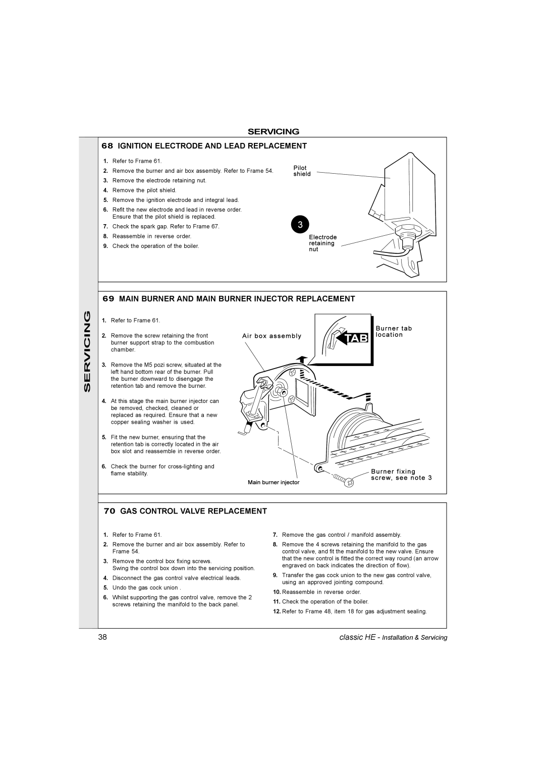 IDEAL INDUSTRIES HE12 Servicing Ignition Electrode and Lead Replacement, Main Burner and Main Burner Injector Replacement 