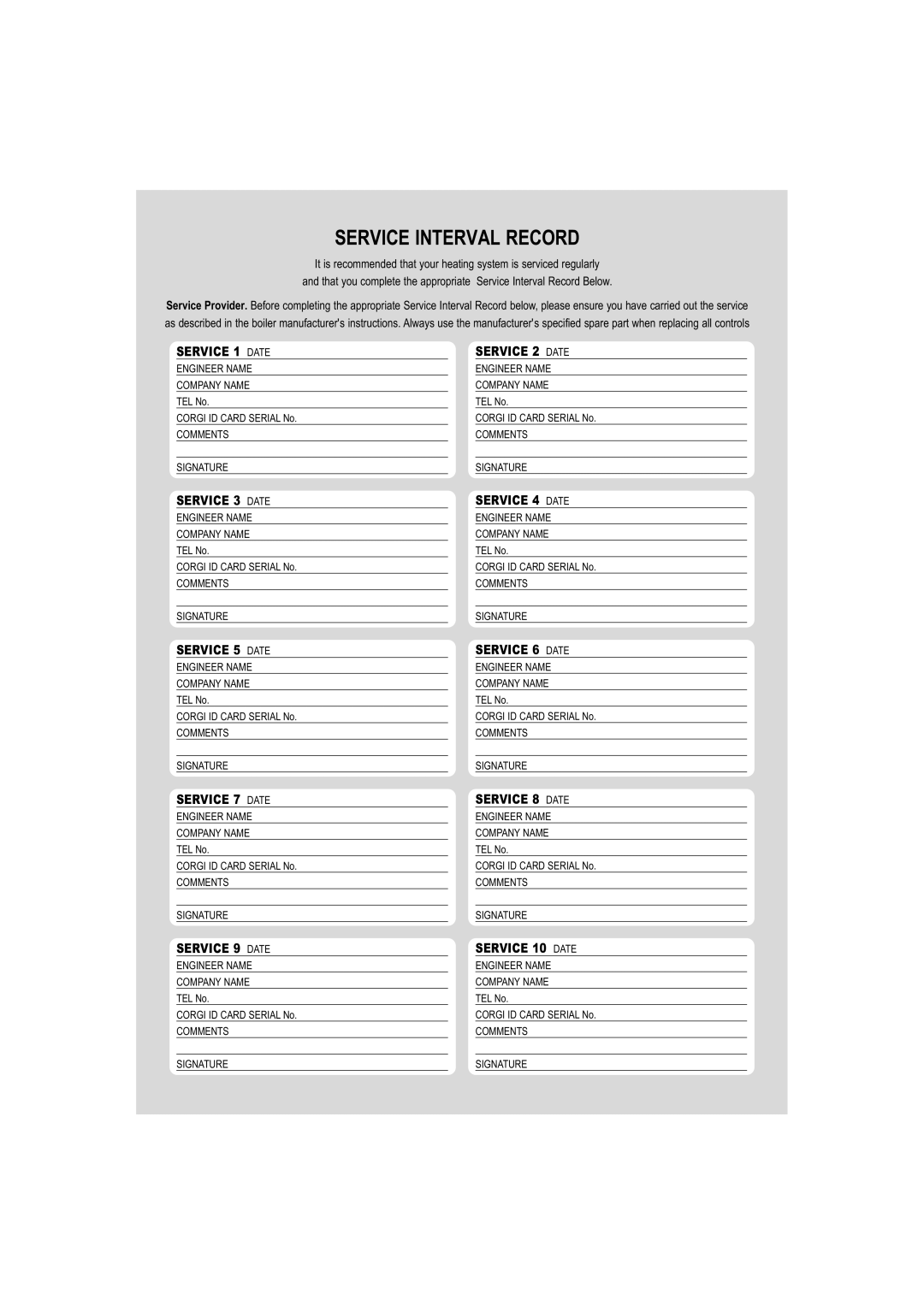 IDEAL INDUSTRIES HE15, HE9 Service 1 Date, Service 3 Date, Service 5 Date, Service 7 Date, Service 9 Date, Service 2 Date 