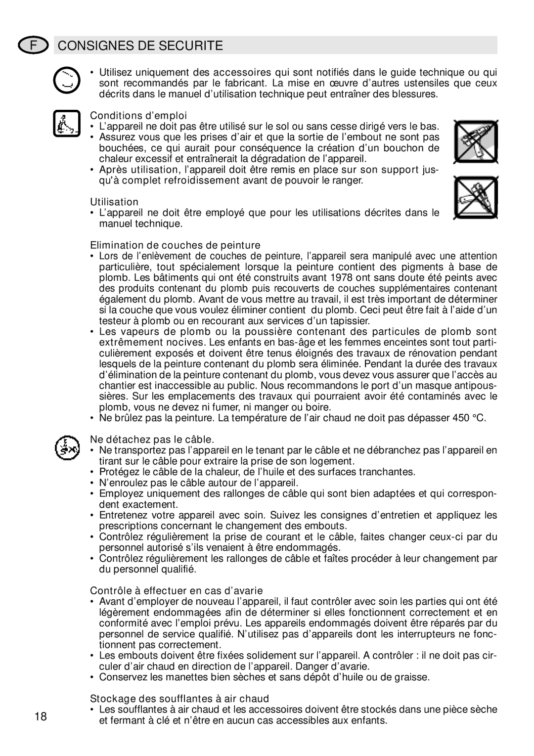 IDEAL INDUSTRIES Heat Gun Conditions d’emploi, Utilisation, Elimination de couches de peinture, Ne détachez pas le câble 