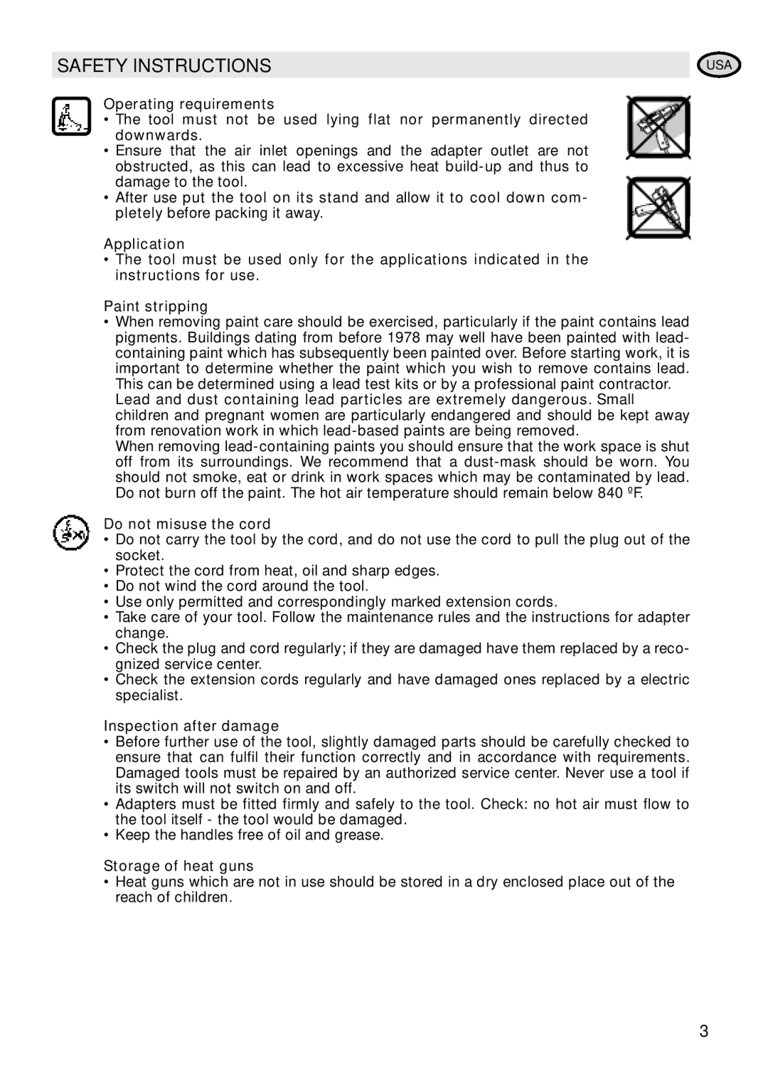 IDEAL INDUSTRIES Heat Gun manual Safety Instructions, Do not misuse the cord, Inspection after damage, Storage of heat guns 