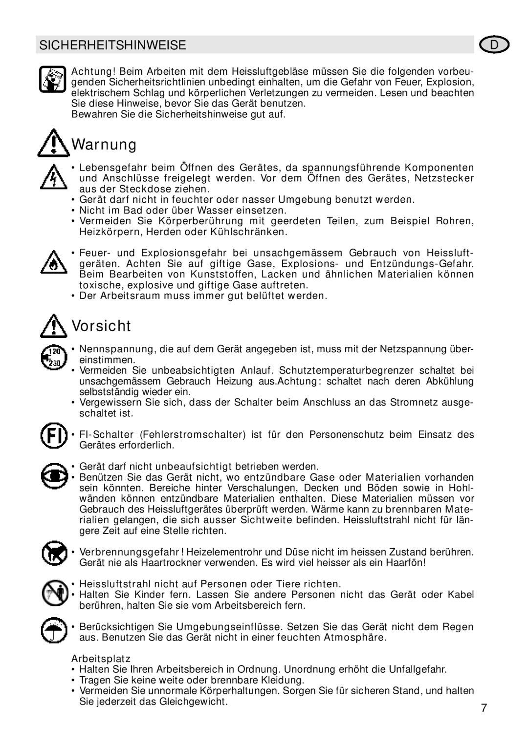 IDEAL INDUSTRIES Heat Gun Warnung, Vorsicht, Sicherheitshinweise, Heissluftstrahl nicht auf Personen oder Tiere richten 