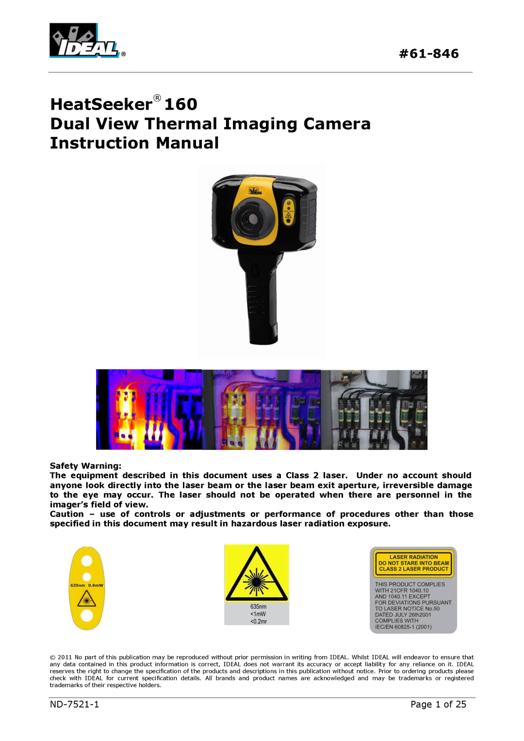 IDEAL INDUSTRIES HeatSeeker 160 instruction manual HeatSeeker Dual View Thermal Imaging Camera 