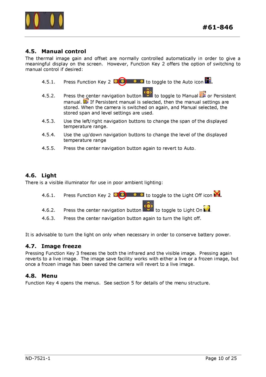 IDEAL INDUSTRIES HeatSeeker 160 instruction manual Manual control, Light, Image freeze, Menu 