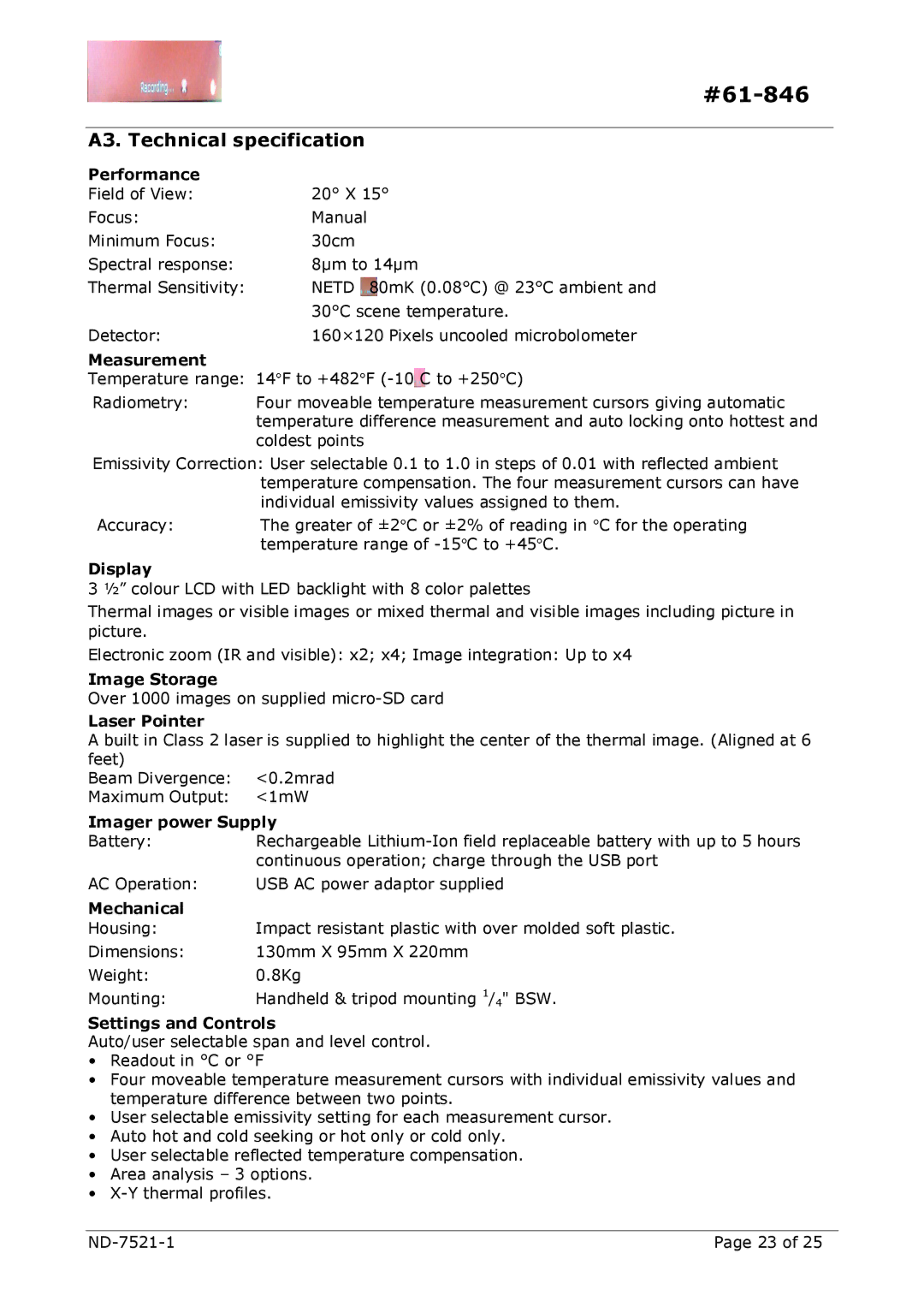 IDEAL INDUSTRIES HeatSeeker 160 instruction manual A3. Technical specification 