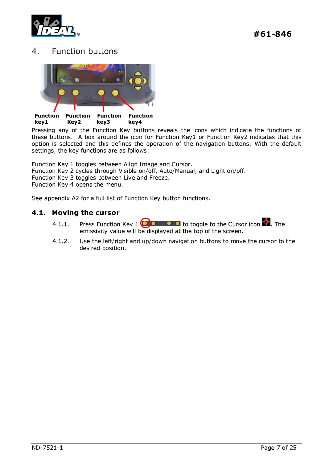 IDEAL INDUSTRIES HeatSeeker 160 instruction manual Function buttons, Moving the cursor 