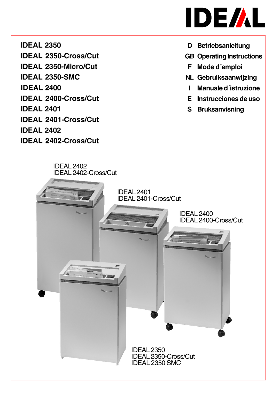 IDEAL INDUSTRIES 2402, IDEAL 2350, 2401-Cross/Cut, IDEAL 2400 manual GB Operating Instructions, Manuale d´istruzione 