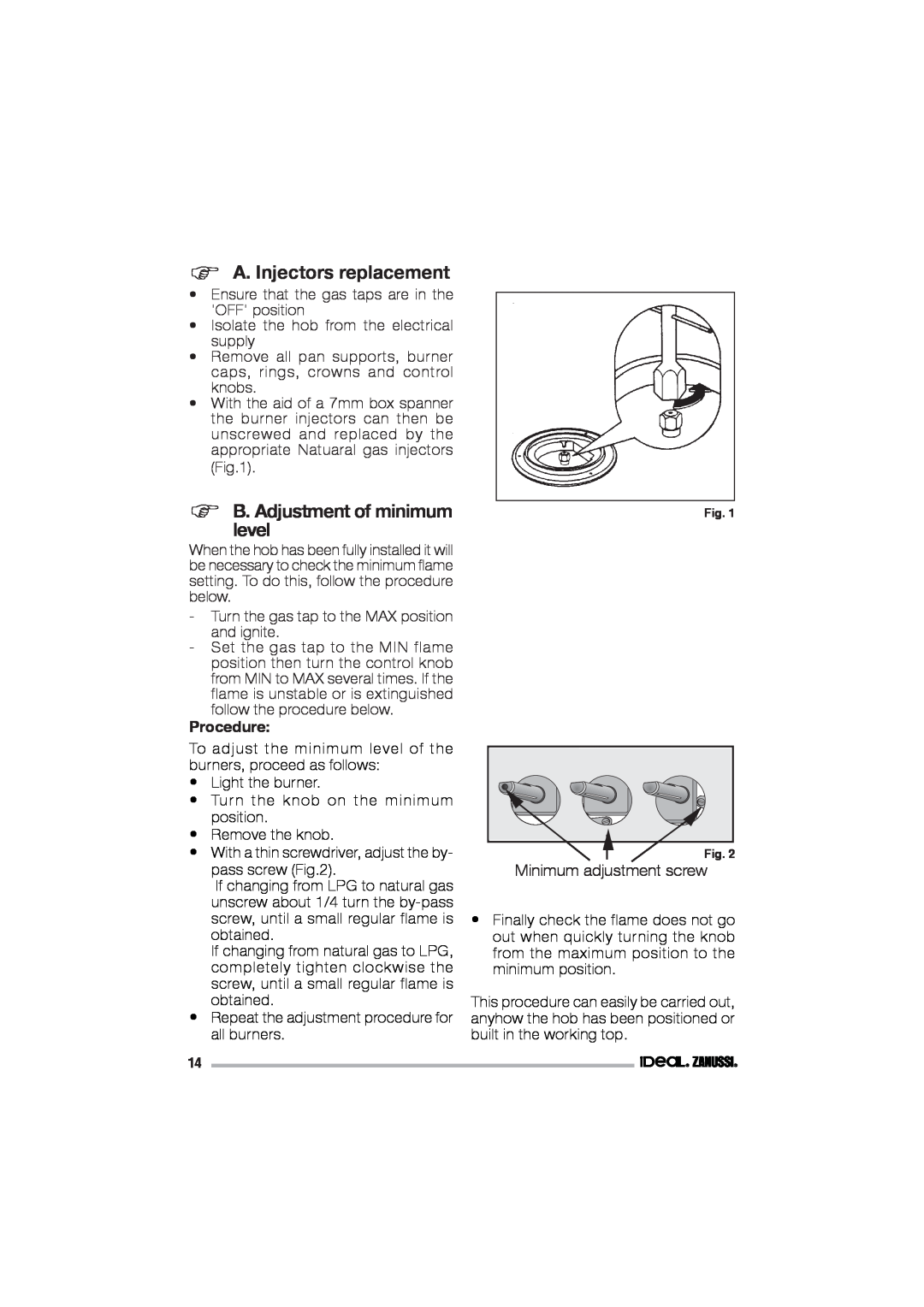 IDEAL INDUSTRIES IZGS 68 ICTX manual  A. Injectors replacement, Minimum adjustment screw 