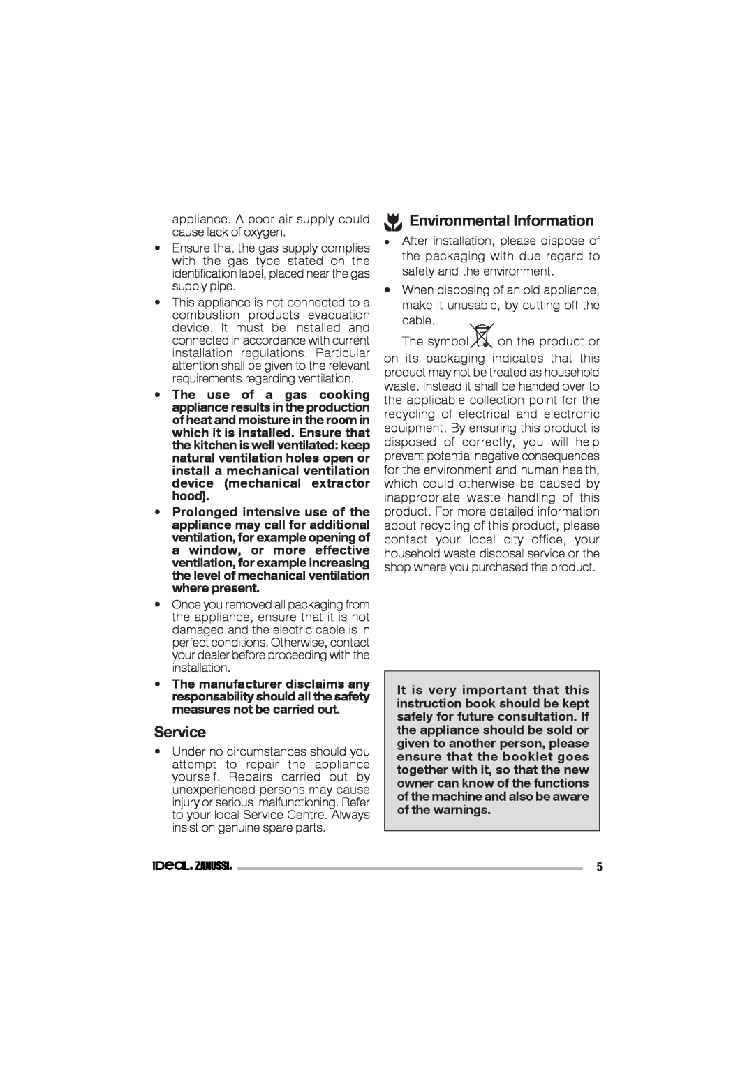 IDEAL INDUSTRIES IZGS 68 ICTX manual Service, Environmental Information 