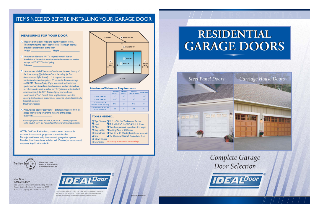 IDEAL INDUSTRIES MF34 manual Measuring For Your Door, Garage Doors, Residential, R E S I D E N T I A L, Complete Garage 