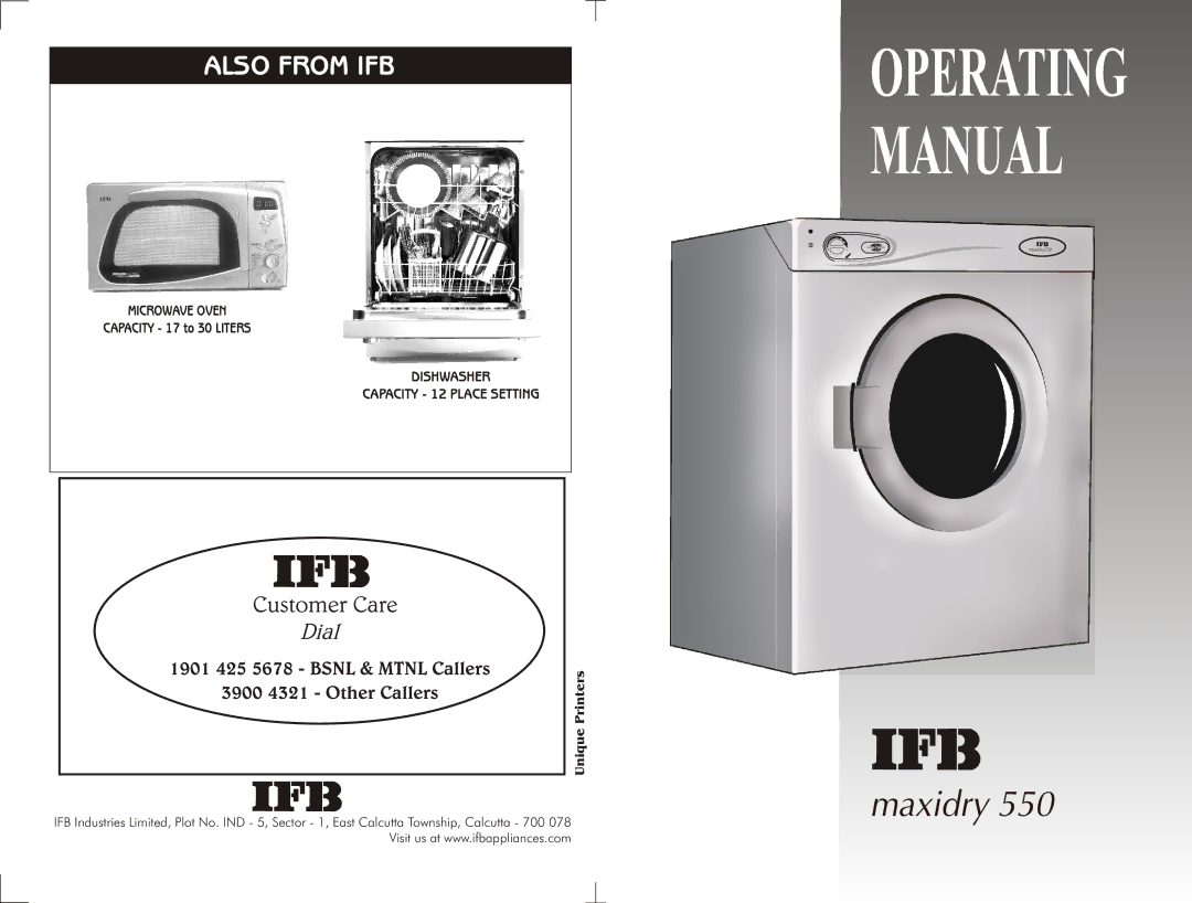 IFB Appliances 550 manual Manual 