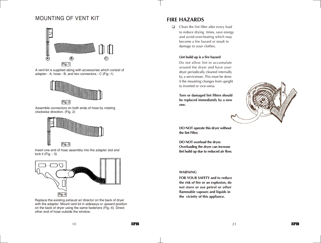 IFB Appliances 550 manual Mounting of Vent KIT 