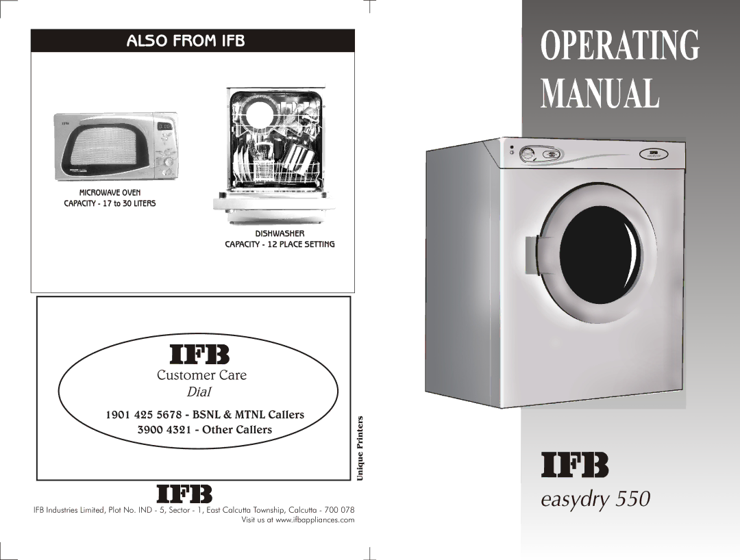 IFB Appliances 550 manual Manual 